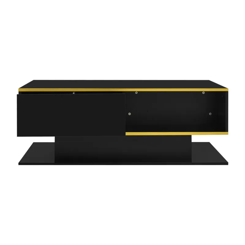 Rectangular Coffee Table, High-Gloss in Black, with 3 Drawers and LED Lights