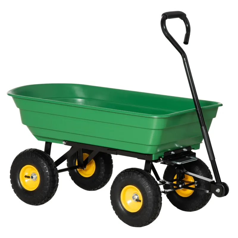 75L Tipping Garden Cart with 200kg Capacity - Green