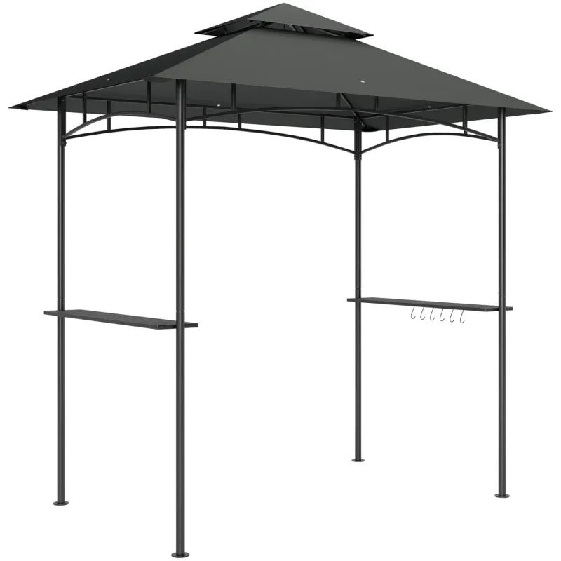 2.4m x 1.5m BBQ Gazebo with LED Lights and Side Shelves - Dark Grey