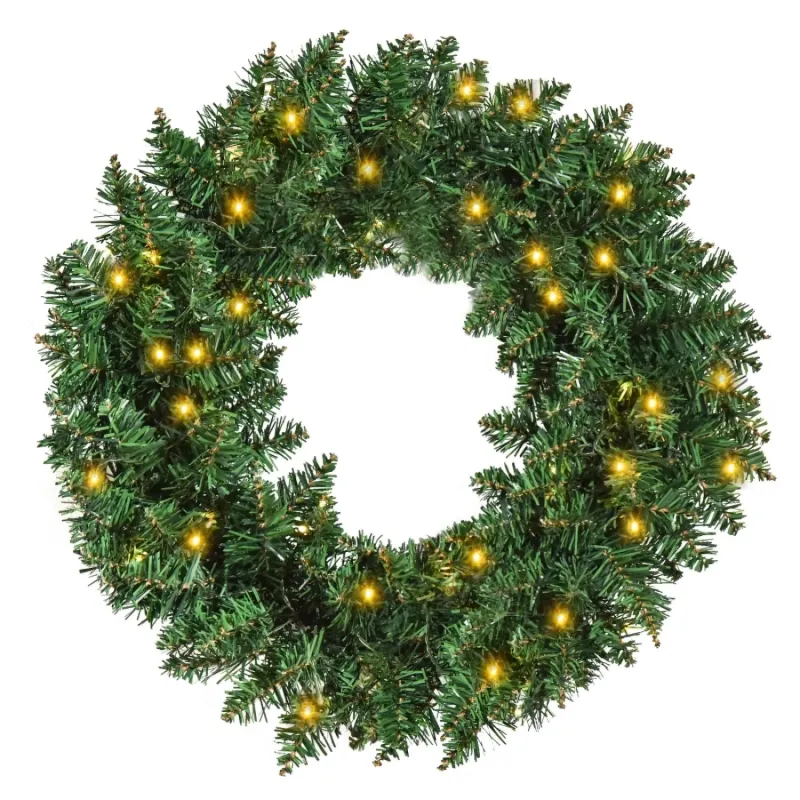 55cm Pre-lit Artificial Christmas Wreath with 50 Warm White LEDs