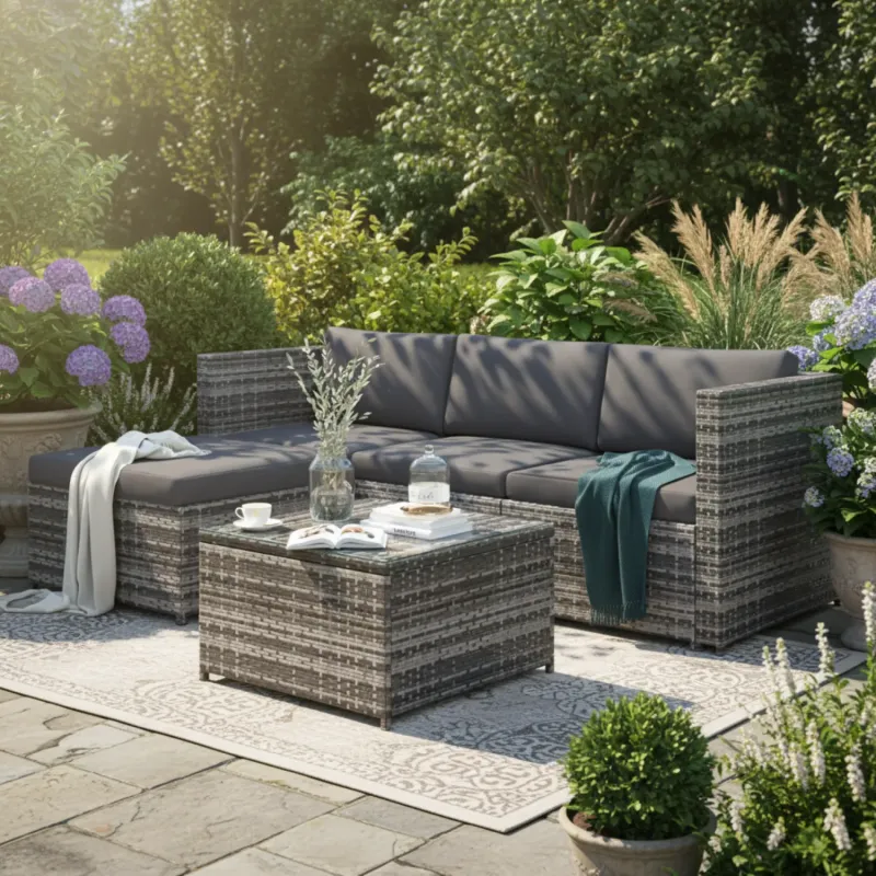 Victoria Garden Corner Sofa Set with Coffee Table, Grey