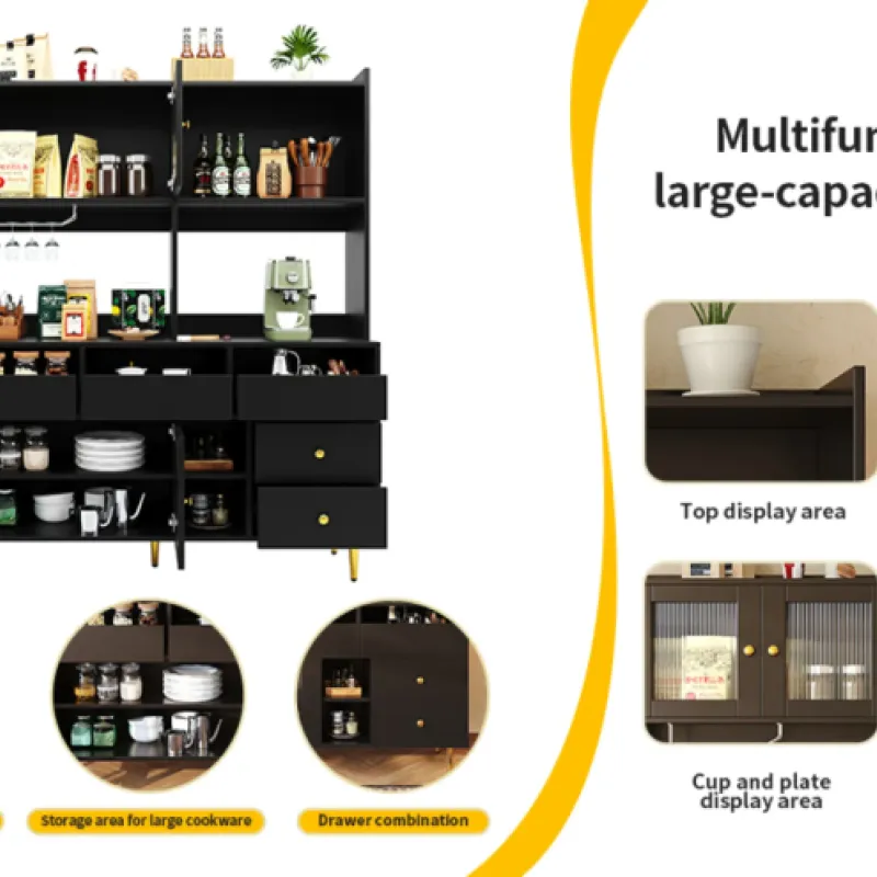 Kitchen Larder Cupboard with Changhong Glass Doors and Wine Rack - Black & Gold