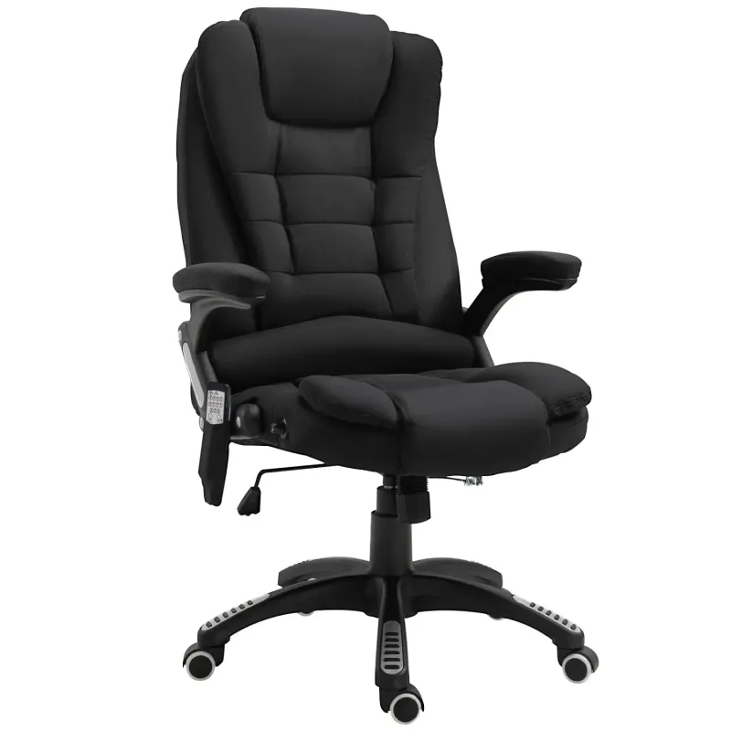 Massage Recliner Office Chair with Heat, Linen-Feel Fabric - Black