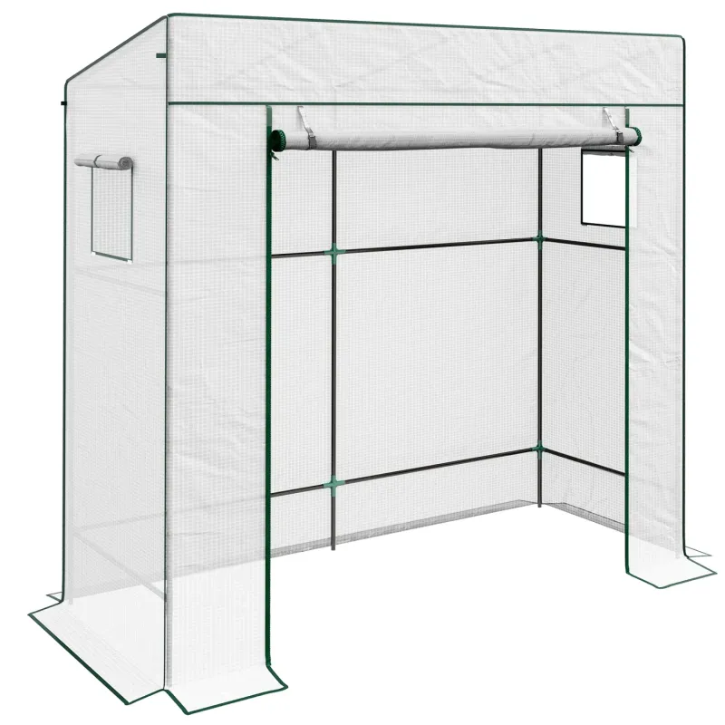White Walk-in Greenhouse with Reinforced PE Cover - 196 x 77cm
