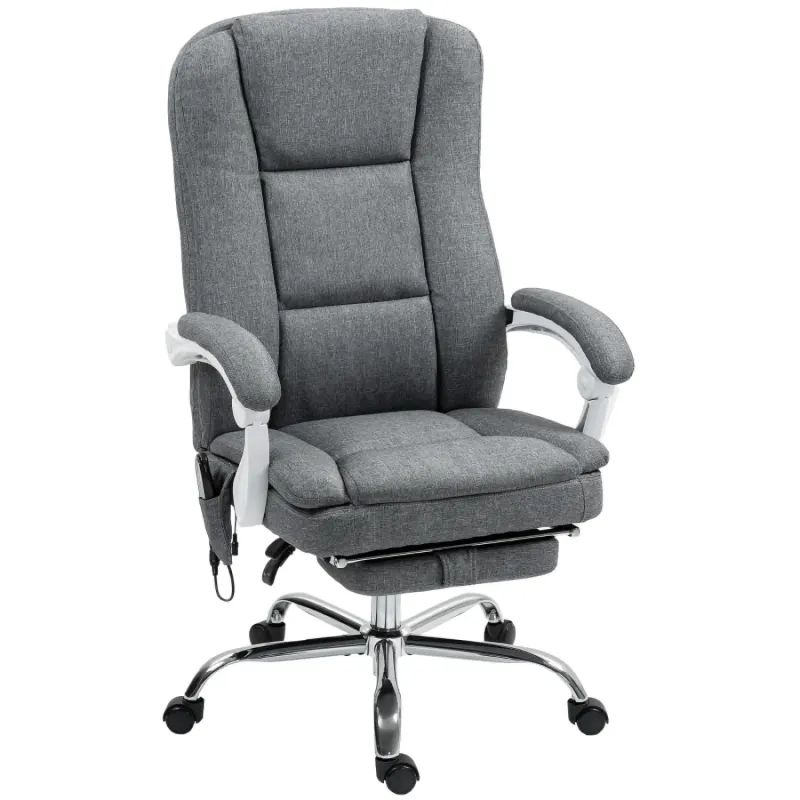 Reclining Massage Office Chair with Heat and Footrest, Linen-feel Fabric - Grey