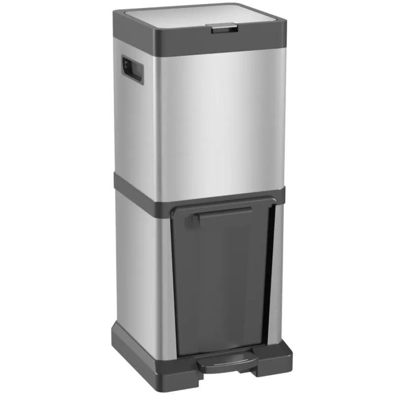 34L Double Compartment Kitchen Bin - Stainless Steel