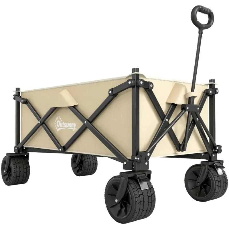 Heavy Duty Folding Garden Trolley & Outdoor Wagon Cart - 120kg Capacity - Khaki