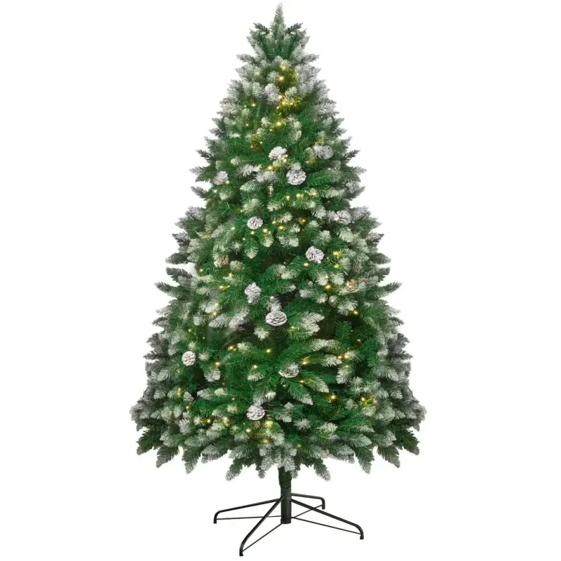 Snow-Flocked Artificial Christmas Tree with Pine Cones & Optional LEDs