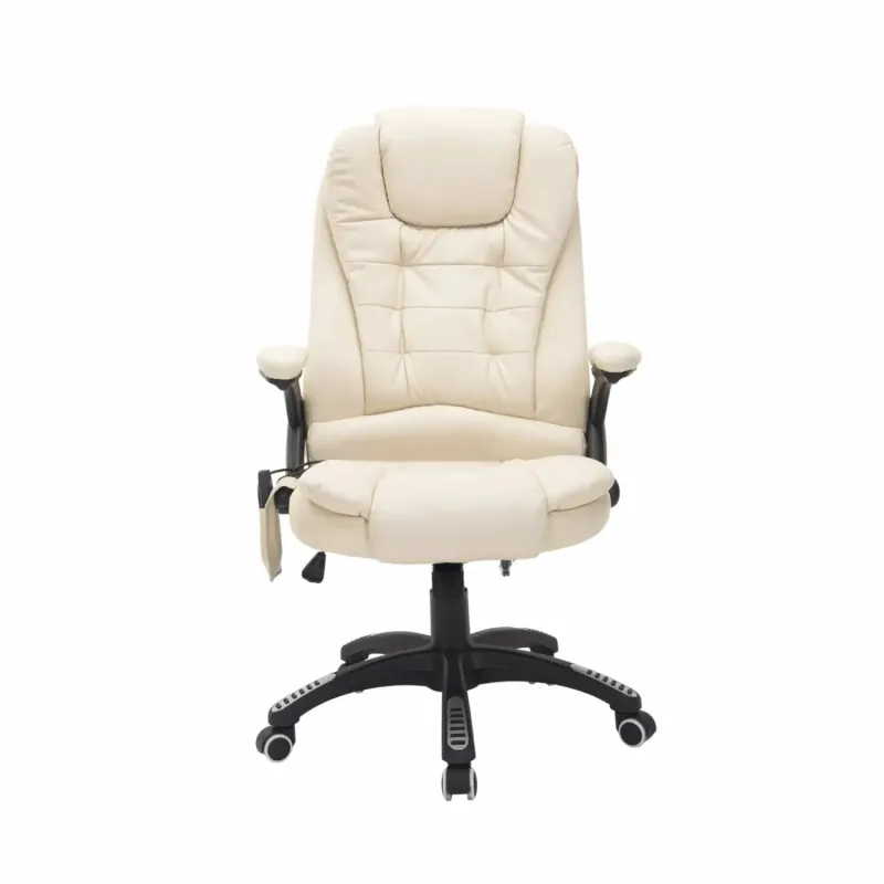 6-Point Massage Office Chair with Heat, High Back Faux Leather - Beige