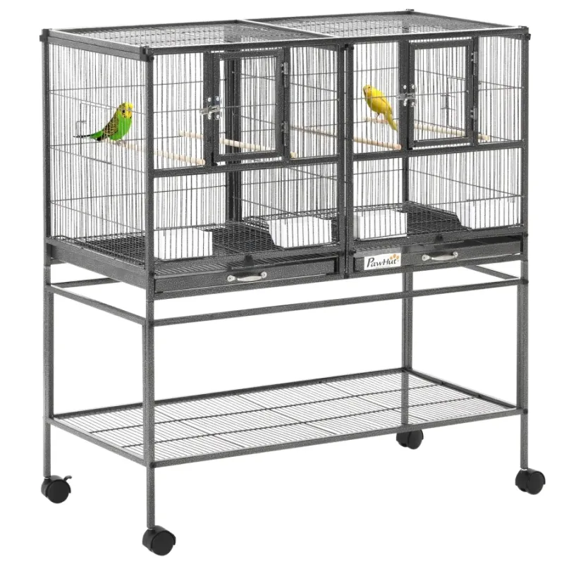 Divided Bird Cage with Rolling Stand and Removable Partition, 95cm