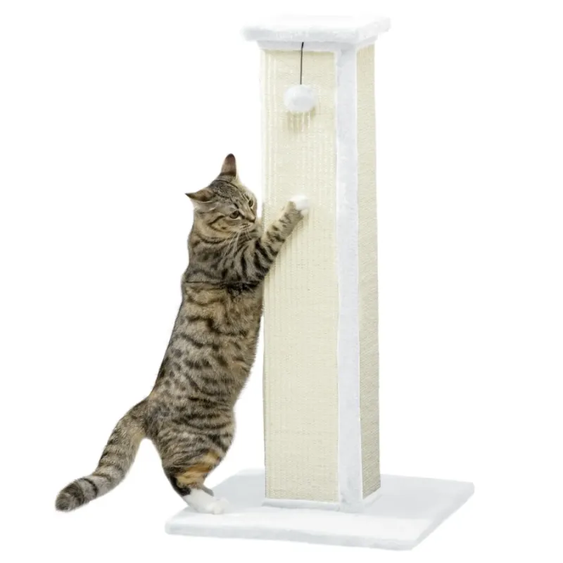 81cm Vertical Cat Scratching Post with Sisal Rope and Toy Ball - White