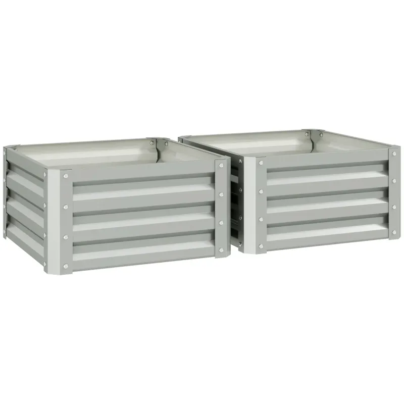 Set of 2 Square Steel Raised Garden Beds - 60 x 60cm - Light Grey