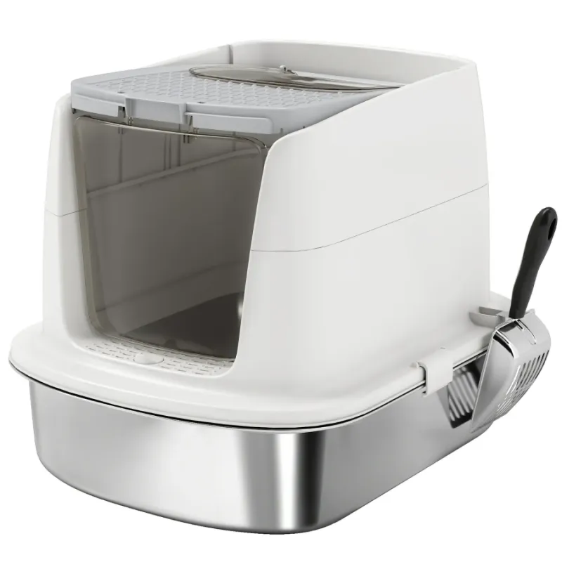 Large Stainless Steel Enclosed Cat Litter Box with Scoop & Deodoriser