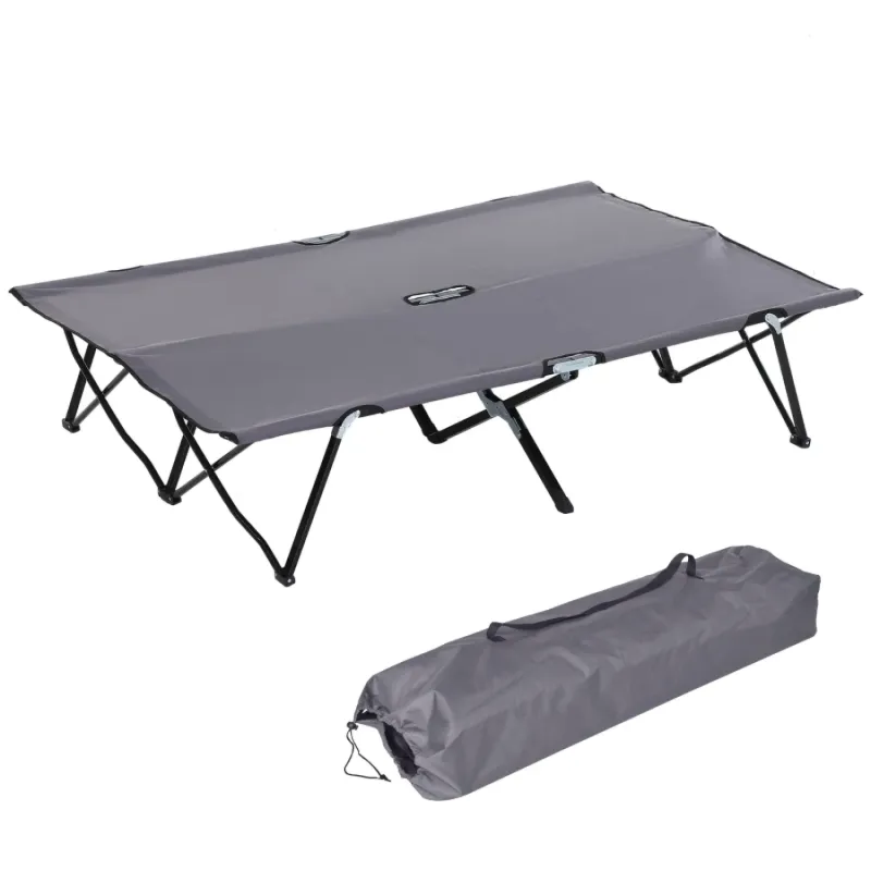 Double Folding Camping Bed with Travel Bag - Grey