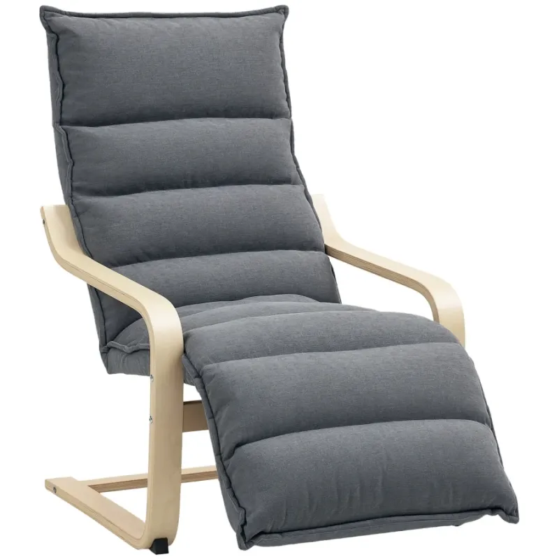 Curved Wooden Rocking Chair with Adjustable Footrest - Dark Grey
