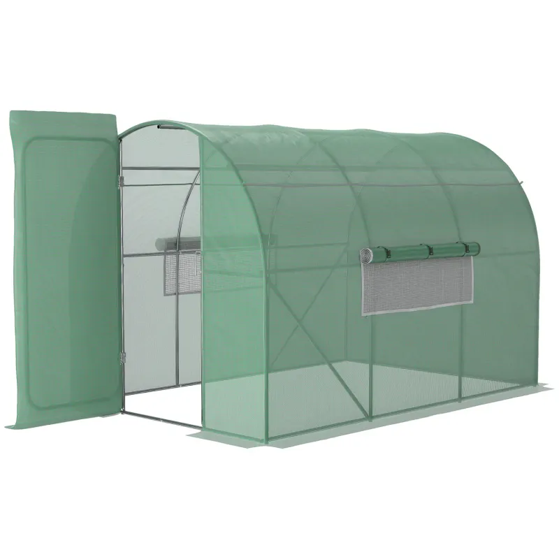 3 x 2m Walk-In Polytunnel Greenhouse with Galvanised Steel Frame - Green