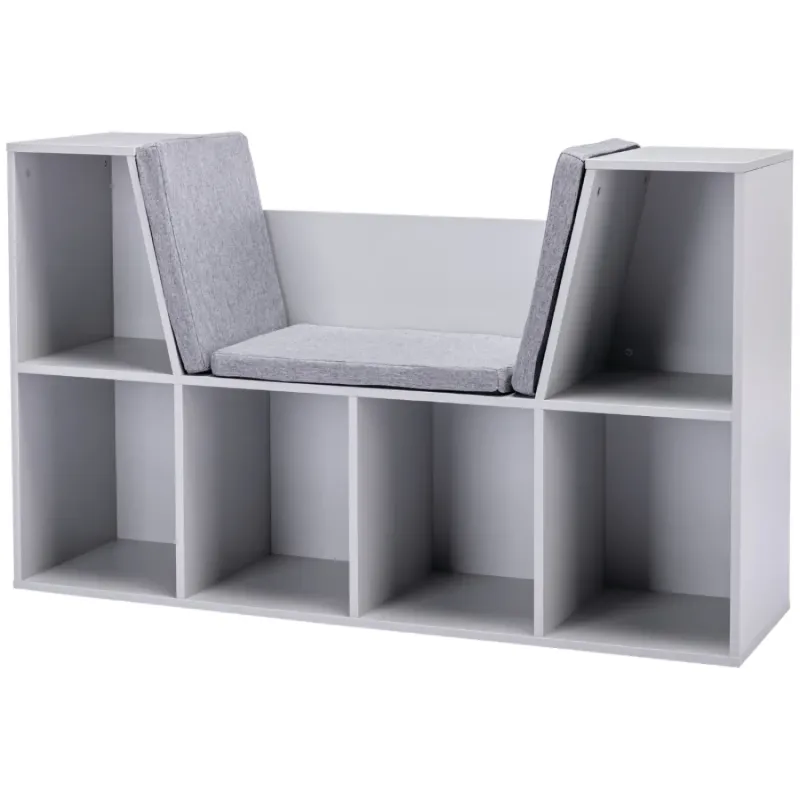 Kids Low Bookcase with Reading Nook and 6 Storage Cubes - Grey