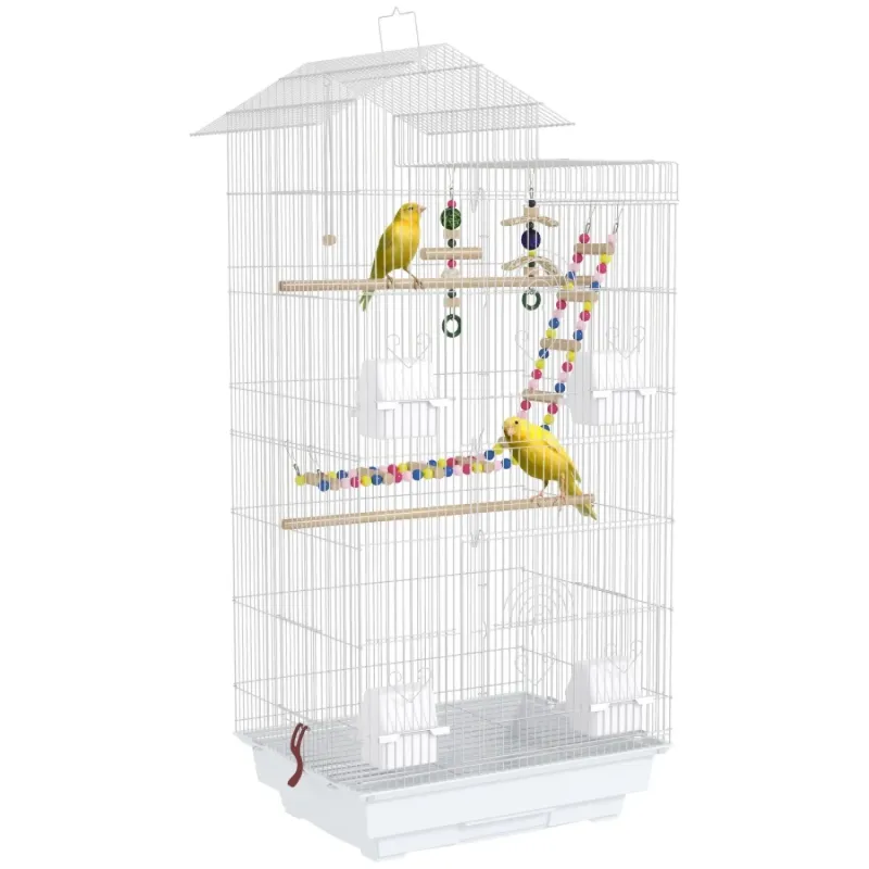 Tall Bird Cage with Accessories for Budgies and Finches - White