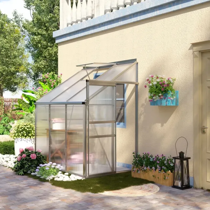 6 x 4ft Lean-to Polycarbonate Greenhouse with Aluminium Frame