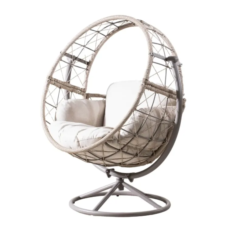 Grey Rattan Hanging Egg Chair with Stand and 21cm Thick Cushions
