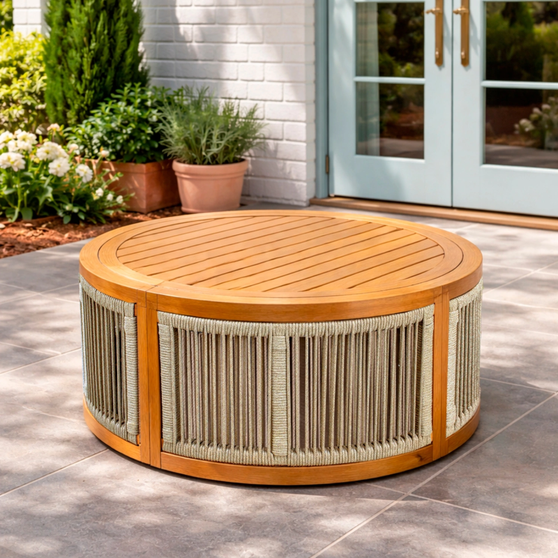 Caven Solid Wood Oval Outdoor Coffee Table with Rope Detail