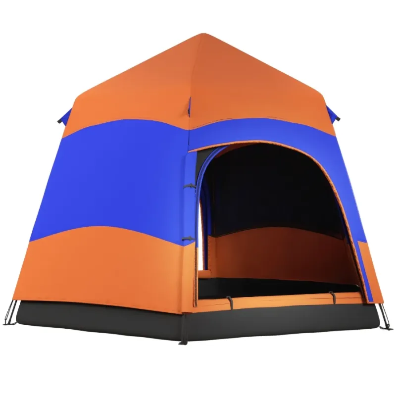 Hexagon 6-Man Pop-Up Camping Tent - Orange and Blue
