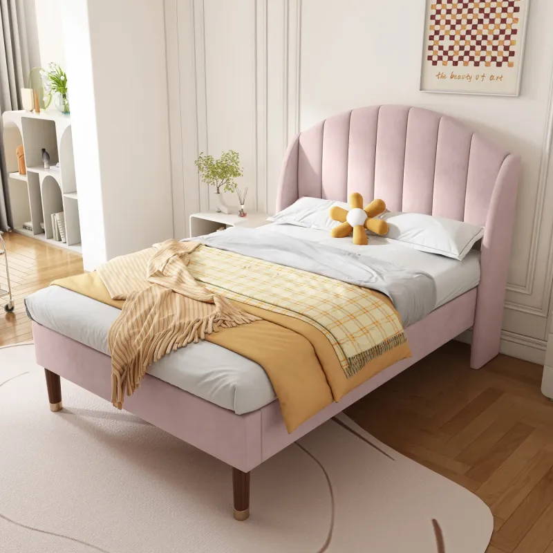 Pink Velvet Upholstered Single Bed Frame