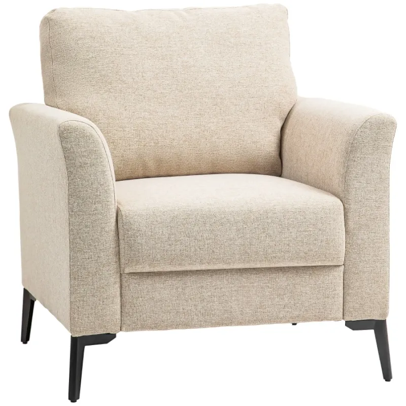 Linen-Look Armchair, in Beige, with High-Density Foam Cushion