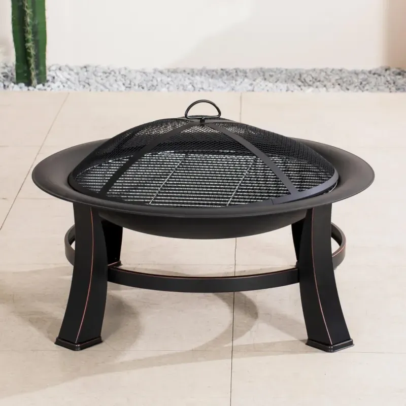 83cm Portable Black Charcoal Fire Pit and BBQ with Rain Cover