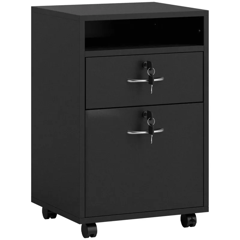 Mobile Filing Cabinet with Drawer and Lockable Storage, Black - 60cm