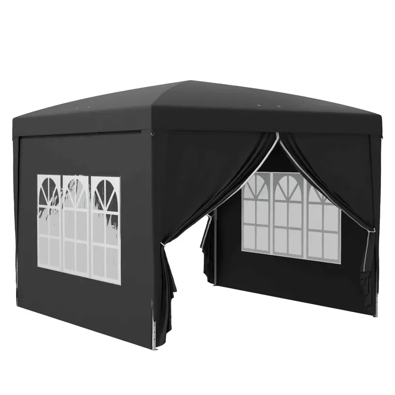  3m x 3m Pop Up Gazebo with Sides - Black UV Resistant Party Tent & Marquee