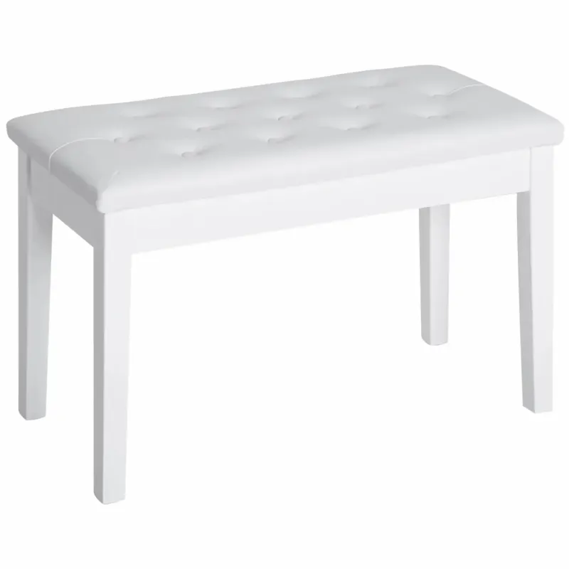 PU Leather Dual Piano Stool with Storage - White