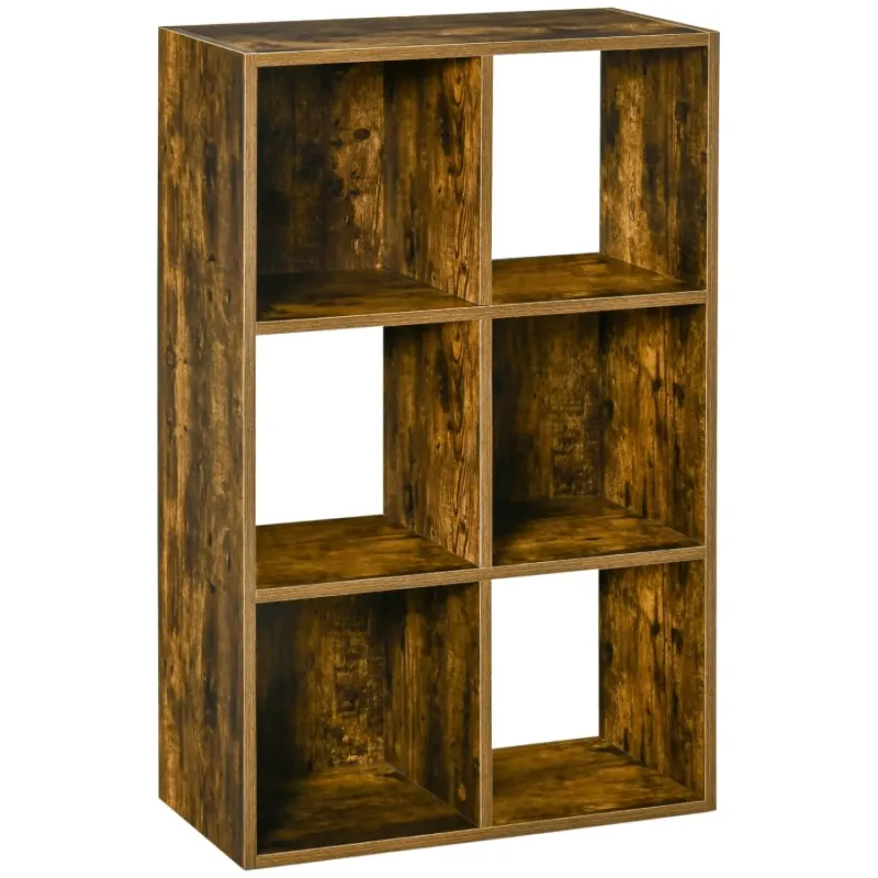 Industrial Style 6 Compartment Bookshelf - Brown
