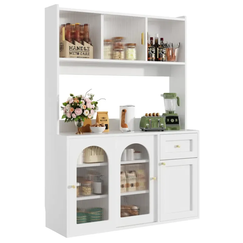 120cm Large Kitchen Larder Cupboard with App-Controlled LED Lighting and Glass Doors