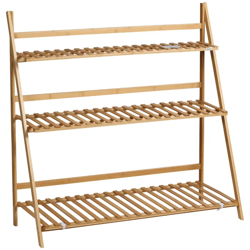 3-Tier Bamboo Folding Plant Stand - Natural