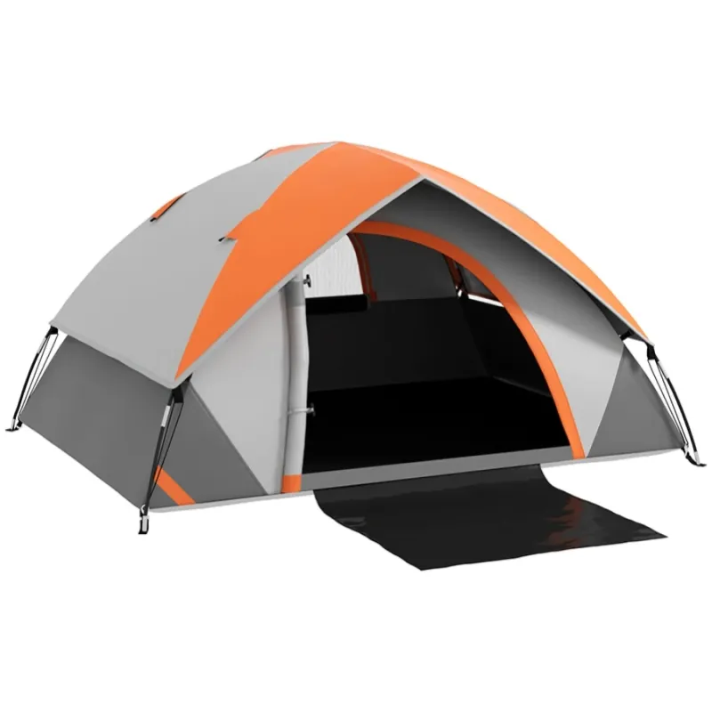 Two Person Single Room Dome Tent with 3000mm Waterproof Shell - Orange/Grey
