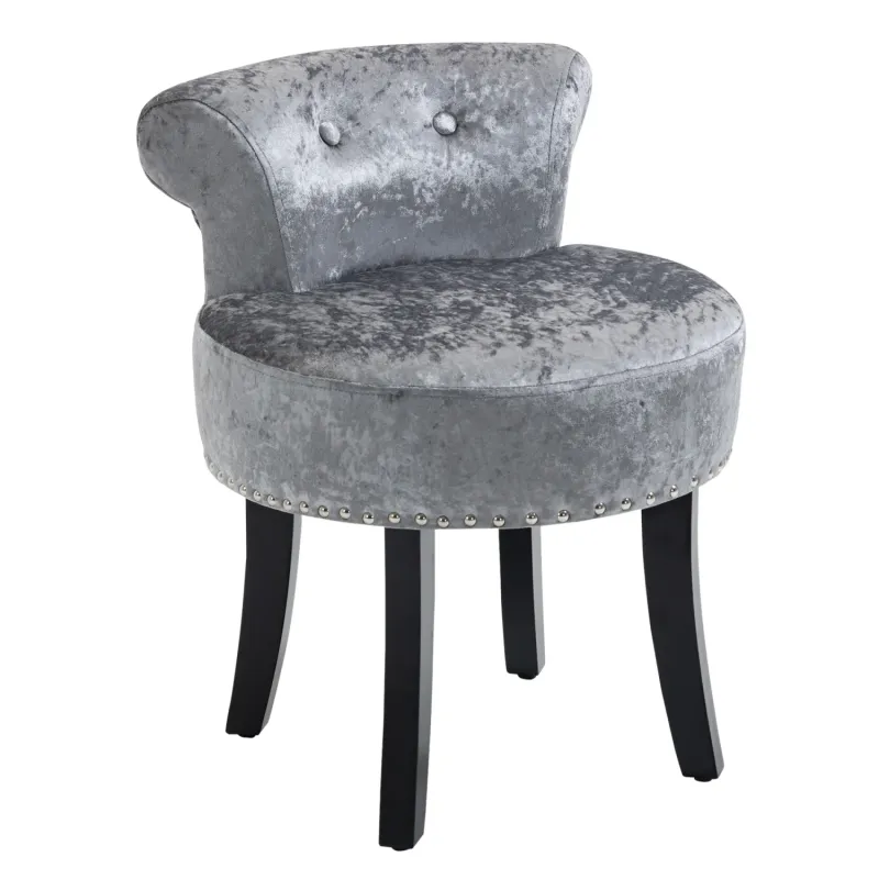 Ice Velvet Dressing Table Stool with Rubber Wood Legs - Grey