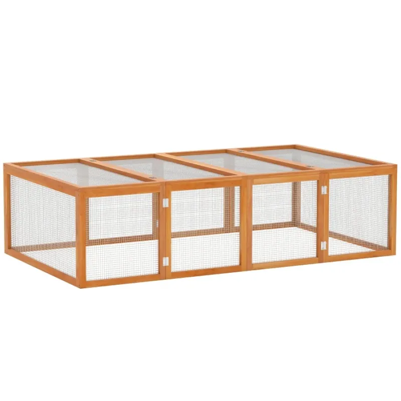 6ft Wooden Rabbit Hutch and Run with Openable Roof - Natural Wood
