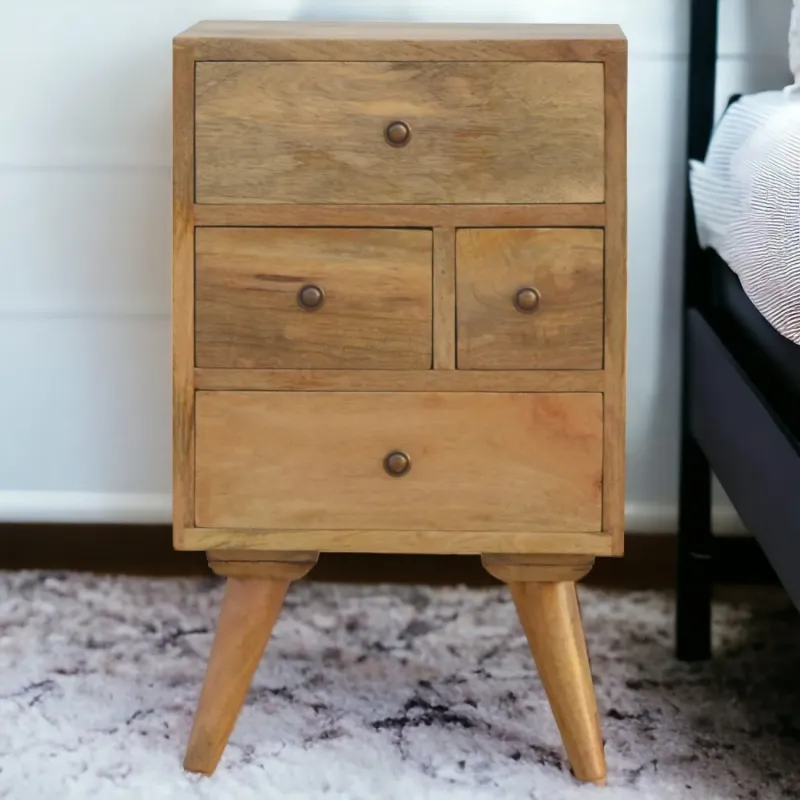 Solid Wood 1 Drawer Rounded Bedside Table with Nordic Legs - Light Brown