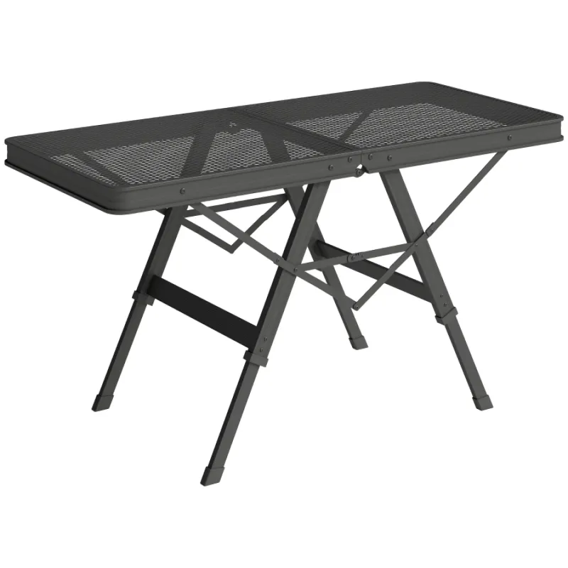 90cm Folding Camping Table with Adjustable Height and Metal Mesh Top - Black
