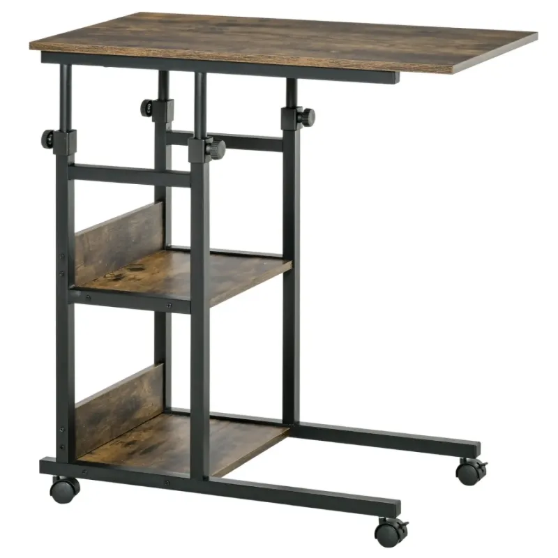 Industrial Side Table, 80cm, with Adjustable Height and 3-Tier Storage