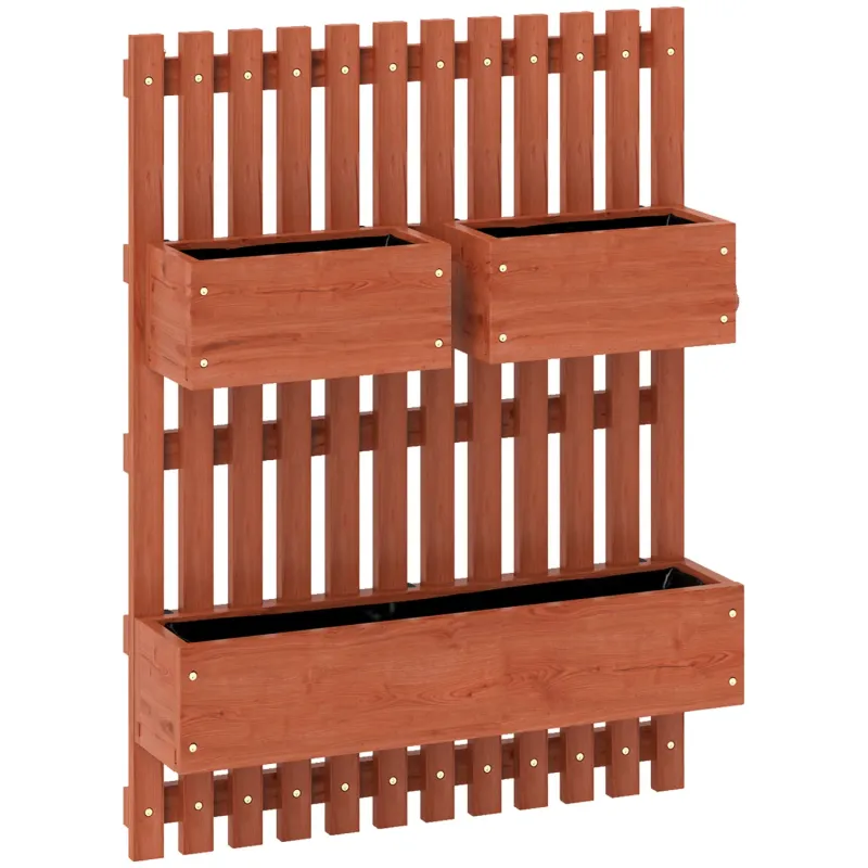 Wall-mounted Garden Planter with Trellis and 3 Movable Boxes - Brown