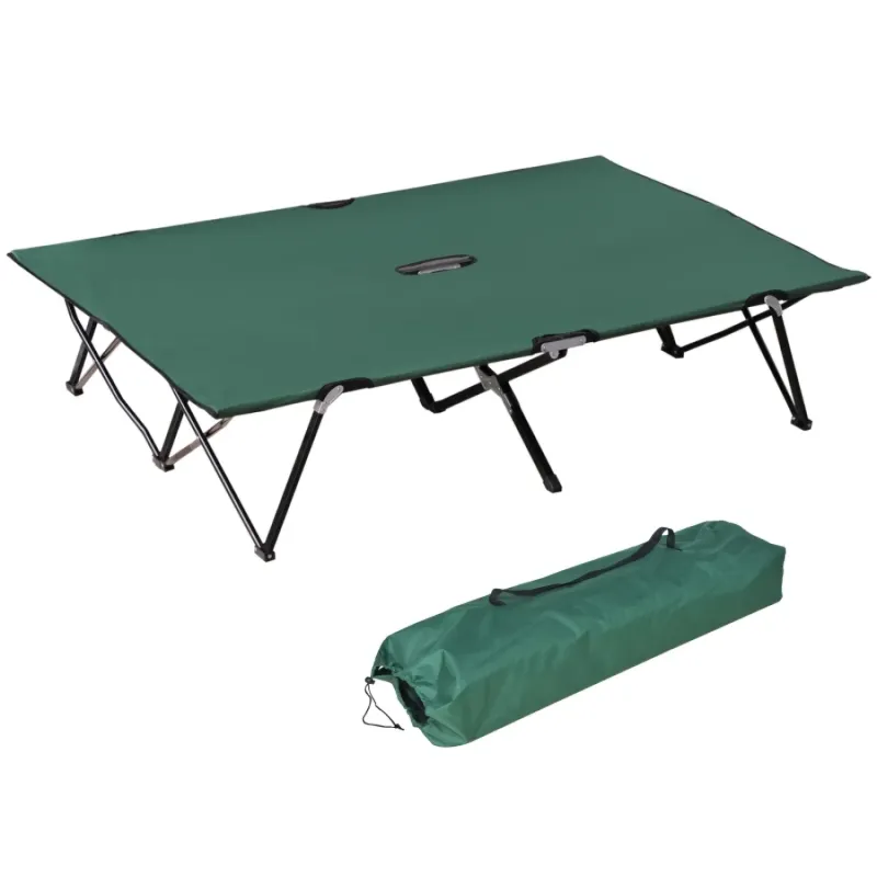 Double Folding Camping Cot Bed - Green