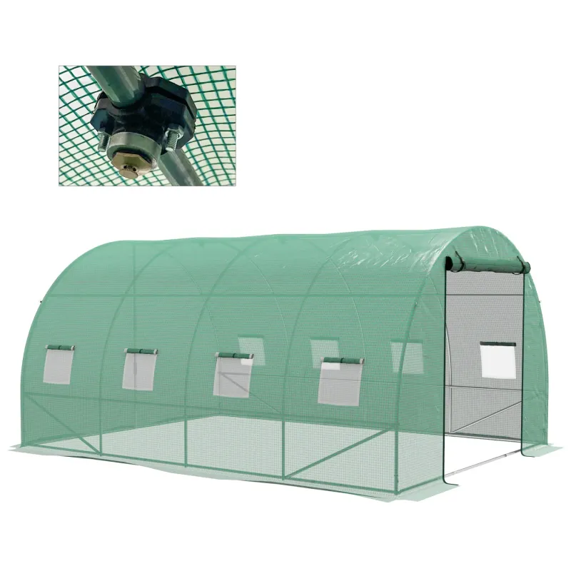 4 x 3m Polytunnel Greenhouse with Integrated Sprinkler System - Green