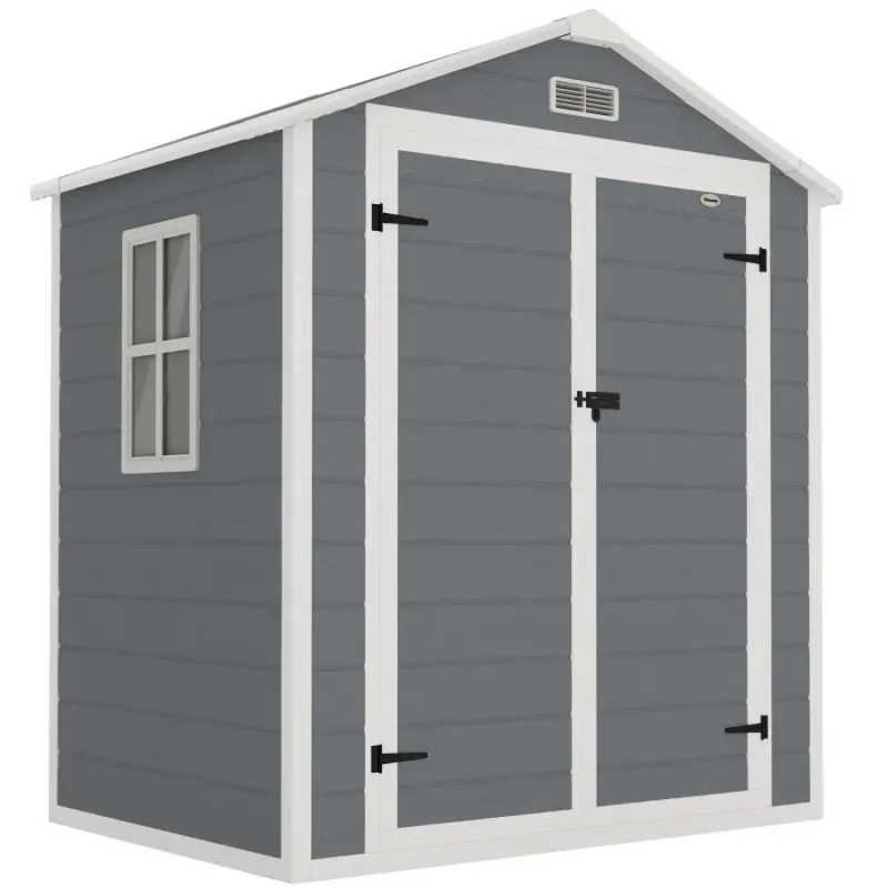 6ft x 4.5ft Grey Weatherproof Garden Storage Shed with Lockable Double Doors and Window