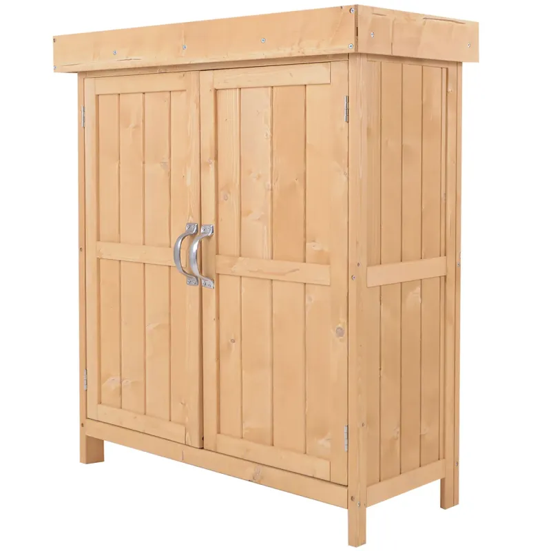 Wood Garden Storage Shed, 74 x 43 x 88 cm, in Natural, with Hinged Roof and Removable Shelf