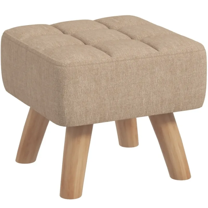 Brown Linen-Look Square Padded Footstool