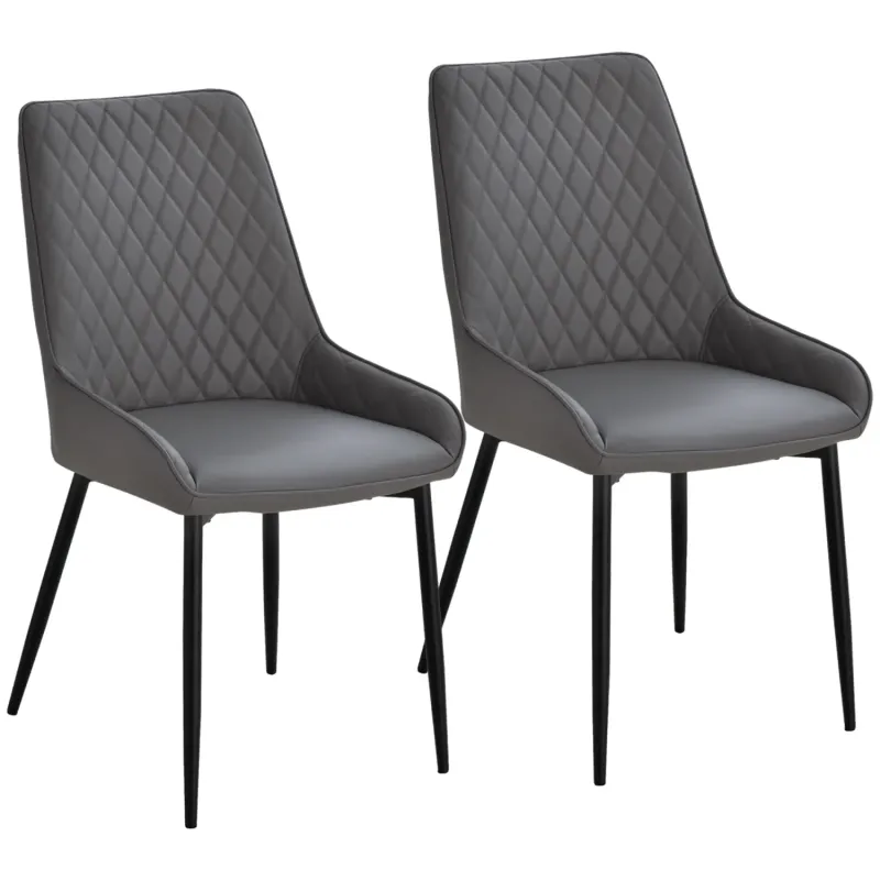 Set of 2 Quilted PU Leather Dining Chairs - Grey