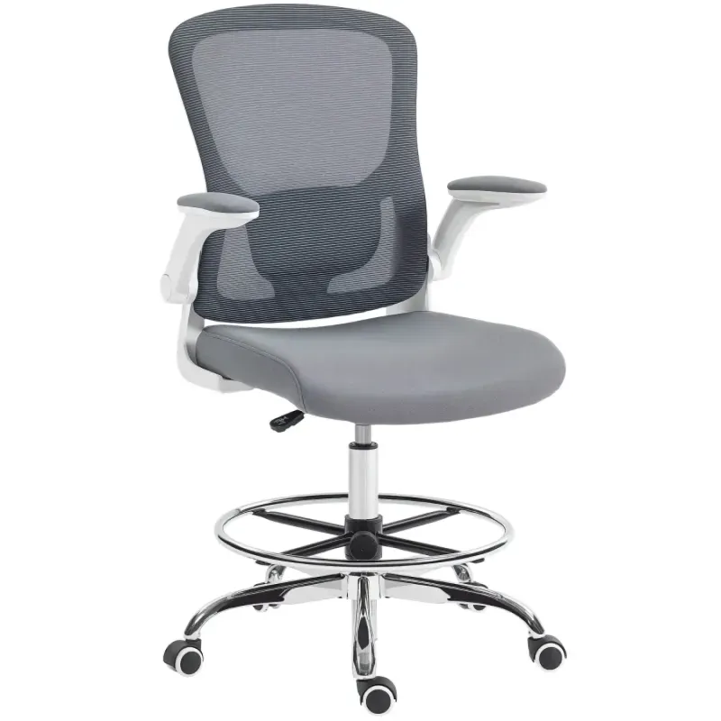  Draughtsman Chair with Adjustable Lumbar Support and Flip-up Armrests - Charcoal Grey