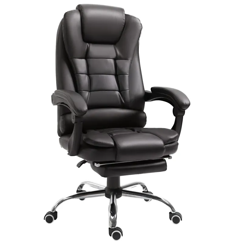 Brown PU Leather Executive Office Chair with Reclining Function and Footrest